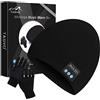 TAGVO Bluetooth V5.0 Beanie con Guanti Touchscreen Set, Inverno Caldo Lavorato a Maglia Senza Fili Bluetooth Cuffia Musica Cappello per Corsa Sci Escursionismo, Regalo di Natale