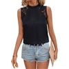 LIUYUYOUGO Maglia Donna Elegante Canotte Estive Senza Maniche in Chiffon per Donna con Cuciture Trasparenti in Pizzo Floreale Eleganti Plissettate con Collo Alto Casual da Lavoro O da Ufficio Camici