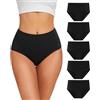 YESWEL Mutande Donna Cotone Vita Alta, 5 Pezzi Slip in Cotone Elasticizzato a Vita Alta Donna Mutandine Traspiranti Intimo Morbido (Nero, S)