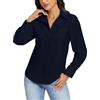 Ietaoo Camicia Donna 100% Cotone Manica Lunga Bottoni con Taschino Blusa Camicetta Ufficio Lavoro Cerimonia Colletto Morbido Top