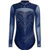 XUNZOO Abbigliamento Danza Donna Adulte Unitard Danza Artistica E Ritmica Con Maniche Lunghe Carismatico Spettacoli Blu navy M