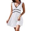 Satohom Vestiti Casual Estivi Donna Scollo a V Abito Senza Maniche Vestito Eleganti da Spiaggia Abitos a Canotta Vita Alta A Line Elastico Cotone Abiti Avvolgenti Tinta Unita Midi Dress