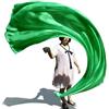 Winged Sirenny Velo Poi Rettangolare 230x90 cm in Seta per Danza del Ventre, Palla con Code a Nastro Gradienti Colorati, Catena in Acciaio Inox e Borsa Trasporto (Verde)
