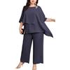 Hanna Nikole Donna Taglia Grande Set 2 Pezzi Pantaloni Completo Da Sera Cocktail Camicia E Vita Alta Abito, grigio, 54 Grande taille