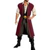 Générique Costume Medieval Uomo Deguisement Vichingo Tunica Cavaliere Medievale Tunica Senza Maniche Gilet Vichingo Rinascimento Vintage Gotico Lungo Giacca Frack Costume Da Pirata Carnevale Cosplay