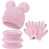 Bequemer Laden Invernale Cappello Berretto Sciarpa Guanti Bambino 3-10 Anni | Invernali Termici Doppi Cappelli Berretti con Pon Pon Pile Scaldacollo Touch Screen Guanti Bambino Bambina 3-10 Anni Regalo