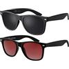 La Optica B.L.M. Occhiali da sole unisex UV400 CAT 3 CE, con sacchetto per occhiali, panno per la pulizia - a specchio, polarizzato, varianti gradiente, Set di 2 lenti nere opache: grigio e rosso, M