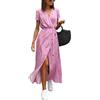 ORANDESIGNE Vestito Donna Estivo Casual Scollo a V Abito Lungo Elegante Manica Corta Vestito Boho Floreale Stampato Midi Abito da Vacanze Spiaggia Casual Vestiti con Cintura B Rosa Chiaro M