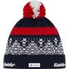 Eisbär Berretto con Pompon Norrak Ski Austria Uomo - Made in The EU Beanie Lana Invernale Visiera, Risvolto Autunno/Inverno Autunno Inverno - Taglia Unica Grigio-Rosso
