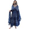 Sambhav Quilt Hub Set da donna in cotone indigo con kurta stampata a mano a blocchi e pantaloni con dupatta, Blu, Large