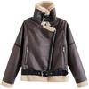 Generic Cappotto invernale in montone con tasche, giacca in similpelle da donna, parka con fodera spessa, cerniera, tosatura marrone chiaro, taglia XL