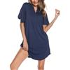 Wikoan Camicia da Notte Donna,Corto Vestito da Notte a Manica con Bottoni,Notte Donna con Tasche,Blu Navy,M