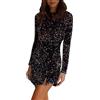 Generisch Abito con paillettes da donna, a maniche lunghe, con paillettes, in argento, stretto e corto, con paillettes, abito da festa, Capodanno, abito da cocktail, abito da sera con schiena scoperta, slim fit