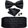 Barry.Wang Cummerbund - Set di papillon da uomo, in seta, con papillon e taschino, con chiusura a papillon, Paisley solido nero, Taglia unica