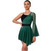 Zaldita Vestito da Ballo Lirico Moderno Donna Orlo Irregolare Abito da Pattinaggio Artistico Manica Svasata con Strass Vestito da Danza Sala Standard Valzer Balletto Verde S