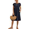 YKDLLF Vestito Donna Estivo Abito Lungo Girocollo Scollo Vestiti con Manica Lunghi Rotondo a Maniche Corte Casual Abiti Cotone Tinta Unita Lunghezza Oltre Il Ginocchio Casual da Donna Vestito Mare