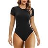 SHAPERX Body Donna Maniche Corte Elasticizzato Bodysuit Elegante Maglia Scollo Rotondo Top, UK-SZ5249-2-Black-L