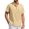 Enlision Camicia Uomo di Lino Cotone Maniche Corte Camicie Collo Coreana Casual Estiva Elegante Maglietta Serafino Tinta Unita vestibilità Ampia S-4XL