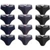 VEQUÈ Slip Uomo Comodi Confortevoli Confezione Intimo da 12 Pezzi Cotone Elasticizzato (IT, Testo, L, Regular, Regular, Blu+Nero+Grigio)