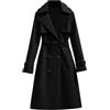 Generisch Trench Donna Doppio Petto Lungo Cappotto Classico Autunno Primavera, Giacca Trench con Cintura, Giacca A Vento Antivento Cappotto da Donna, Nero