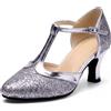 Generico Scarpe da Ballo Donna Eleganti 35-43 EU in Pelle con Tacco Medio, Punta Chiuse e Cinturino Alla Caviglia Sandali Estive Comode Casual per Lavoro, Latino Americano, Cerimonie, Feste,Argento,37