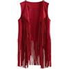 Yurosiay Gilet da Donna in Finta Pelle Scamosciata con Frange, Stile Etnico, Vintage, Senza Maniche, Lungo, da Motociclista, Rosso, S