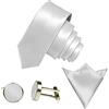GASSANI Set Cravatta Uomo 3 Pezzi Bianco, Cravatta Lucida Matrimonio, Larghezza 6 cm, Gemelli, Pochette Taschino