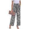 PrinStory, pantaloni da donna a gamba larga, in tessuto leggero, con vita elasticizzata, pantaloni estivi con tasche, pantaloni casual da lavoro, Nero Bianco Zebra, M
