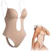 KENANLAN Body da donna con schiena scoperta, profondo, scollo a V, senza spalline e senza spalline, beige., L