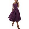 yhfshop Donna Abito da Damigella,Gonna Monospalla a Tre Quarti in Raso con Linea ad A,Vestito da Cocktail da Sera Elegante