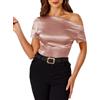 VIDUSSA Top da donna in raso con spalle scoperte, camicetta attillata, effetto seta, elegante per feste ed eventi serali, rosa chiaro, M