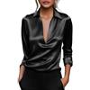 LCDIUDIU Blusa in Raso Nero da Donna, Tinta Unita, Scollo A V Profondo, Tunica, Casual, Slim Fit, Elegante, da Ufficio, Lavoro, Festa, Viaggio, Top Nero L