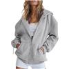 Generico Felpa Donna con Cappuccio Leggera Giacca Oversize Moda Donna Felpe Zip Manica Lunga Sportiva Hoodie Cotone Sweatshirt Casual Cardigan con Tasche e Cerniera Classico Primavera Autunno