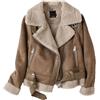 Generic Donne Inverno Faux Shearling Pelle di Pecora Giacche In Pelle Finta Spessa Calda Pelle Scamosciata Agnelli Corti Moto Cappotti Marrone
