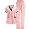 HAOLEI Divisa OSS Donna Cotone Divisa Sanitaria Set con Casacca e Pantalone Medico Elegante Manica Corta Camice da Laboratorio Elasticizzato Leggero Uniformi Infermiere Camicia da Lavoro Officina Pulizie