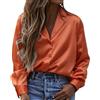 Generisch Camicia da donna sportiva da donna, in raso, a maniche lunghe, arrotolabile, stile boyfriend, scollo a V, casual, camicette da lavoro da donna, Colore: arancione., S