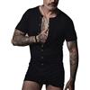 Muscle Alive Uomo Tuta Intera da Maniche Corte Uomo in Tutina Henley in Cotone Elasticizzato Super Confortevole Nero M