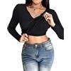 Generic Camicie da donna a maniche lunghe con reggiseno integrato, termiche, a maniche lunghe, per il freddo, maglia a costine, girocollo