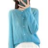Fnfmrfmr Cardigan da donna in 100% lana merino, girocollo, con bottoni, lavorato a maglia