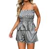crazy bean Tuta Donna Estiva 2 Pezzi a Righe Completo Corto Pantaloncini e Maglietta Senza Spalline Elegante da Spiaggia Casual con Tasche Nero XL