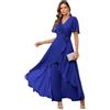 Generic 2 pezzi chiffon madre della sposa pantaloni abiti per matrimonio abiti da ospite maniche corte abito formale donna tuta, Blu reale, 52/plus