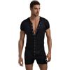 DLSMDOUS Pigiama Tutina a Maniche Corte da Uomo Pigiama Intero da Salotto Sexy Pigiama Tuta Pagliaccetto Elasticizzato per Adulti Nero XL