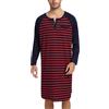 Enjoyoself Maglie Pigiama da Uomo in Cotone Maniche Lunghe Camicie da Notte per Primavera Autunno-Strisce Rosse Blu Marino/3XL