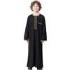 Qianliniuinc Abito Islamico da Ragazzo con Collo Rotondo - Thobe Musulmano a Maniche Lunghe per Giovani Veste Araba Ricamata con Tasche, nero, 15