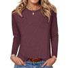 PLOKNRD T-Shirt da Donna a Maniche Lunghe Camicia a Collo Rotondo Casual Maglietta Sottile Autunno Inverno Rosso Scuro L