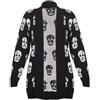 FASHIONISM Cardigan da donna a maniche lunghe con stampa a teschio lavorato a maglia con bordo a costine aperto sul davanti con stampa a cuore caldo maglione cardigan, Teschio nero, 52-54