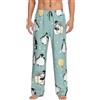 KAPPTYY Pigiama, pantaloni da uomo con pinguino, palloncino e fiocco di neve, con tasche e coulisse, Nero , L