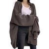 NESTMANY - Cardigan da donna vintage a maniche lunghe, oversize, stile streetwear coreano, aperto sul davanti, Y2K, cappotto in maglia, Marrone, Taglia unica