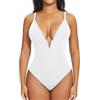 Joyshaper Body Modellante Donna Pancia Piatta Shapewear Body Contenitive Push Up Perizoma Bodysuit Top con Scollo a V Profondo, Bianco, S