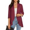 Generico Cardigan Da Donna, Maniche A 3/4, Leggero, Lavorato A Maglia, Elegante, con Orlo Irregolare, Drappeggiato, Aperto Sul Davanti, Lungo, Spolverino, Capispalla Di Transizione, Estate, Autunno, Borgogna